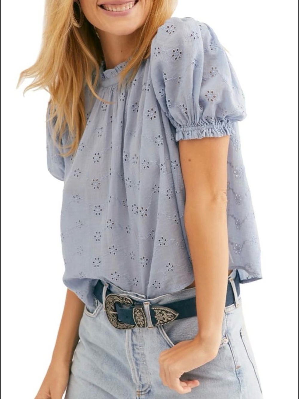 Free People Letters to Juliet Eyelet Cotton Top in Blue